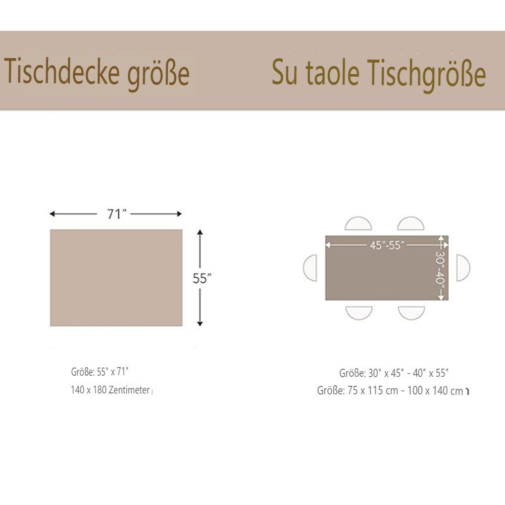 Tischdecke 140x180cm Quasten Abwaschbar FELIXLEO Küche für Tischdecke Home Speisetisch