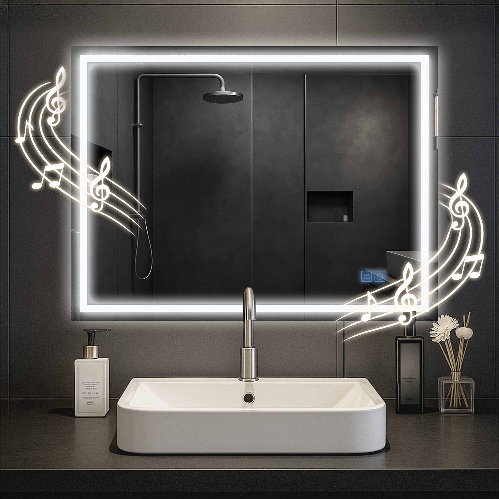 CLP Wandspiegel Jaffrey (1er), Bluetooth-Lautsprecher, Anti-Fog, LED-Licht, IP44