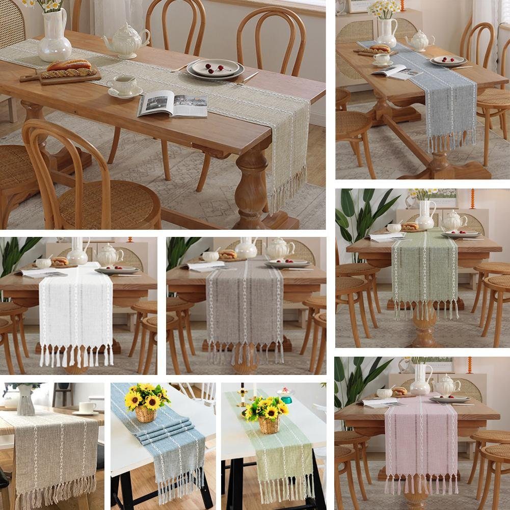 Blusmart Tischläufer Klassische Tischfahne im nordischen Stil (Tischdecke mit Quasten im Boho-Landhausstil 1-tlg, Handgefertigte Quasten, waschbar), Geeignet al – Bild 5 von 5