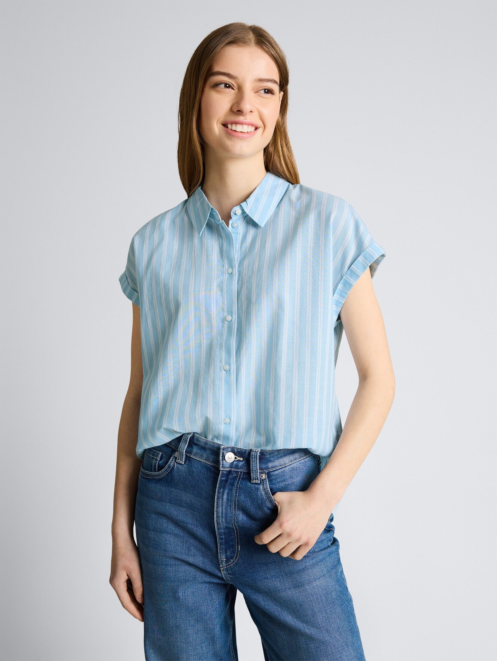 TOM TAILOR Denim Kurzarmbluse Blusen & Shirts Bluse mit Streifenmuster