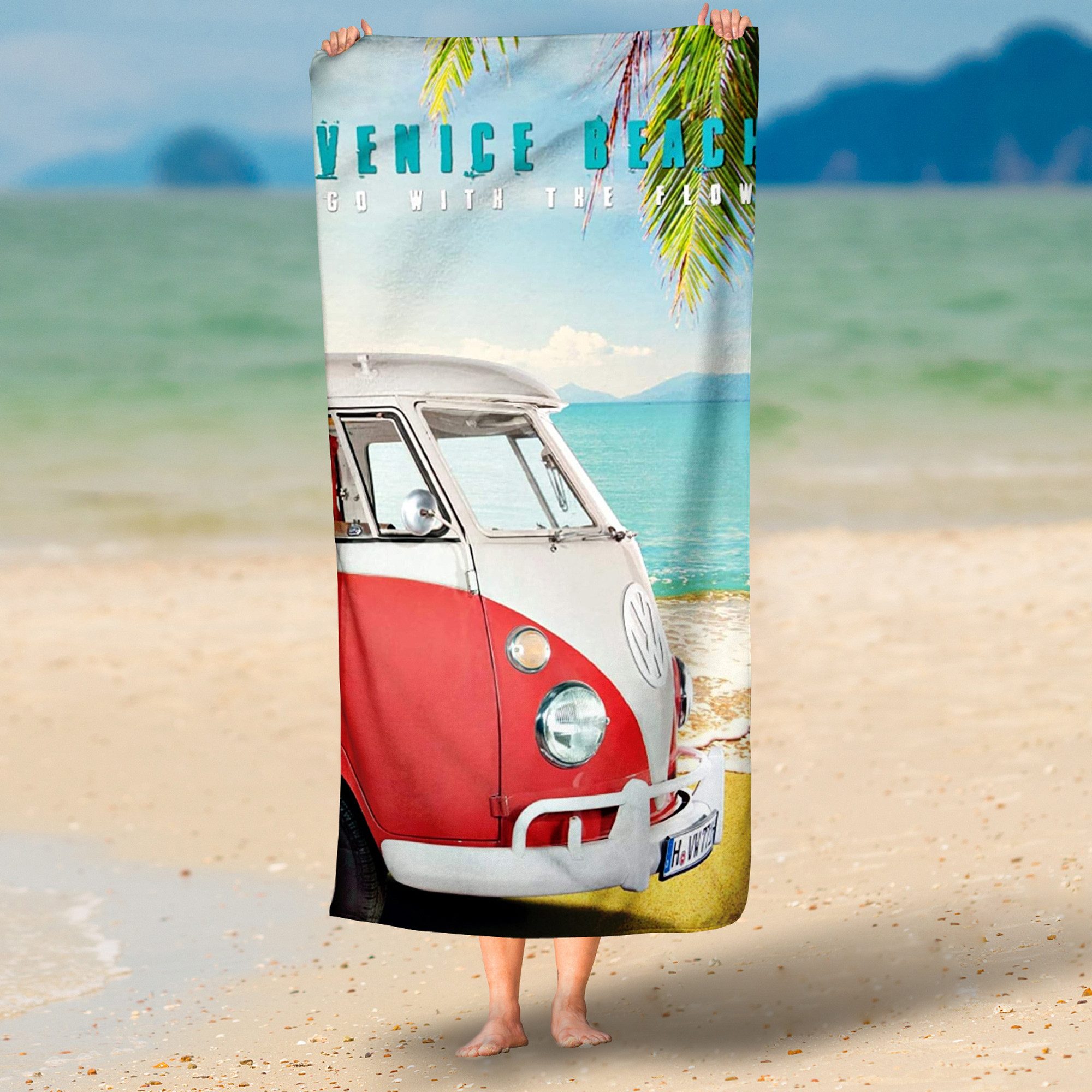 BERONAGE Strandtücher VW Volkswagen Bulli T1 Venice Beach 067 Badetuch 75x150 cm, 100% Baumwolle (1-St), Frottee in Velours-Qualität