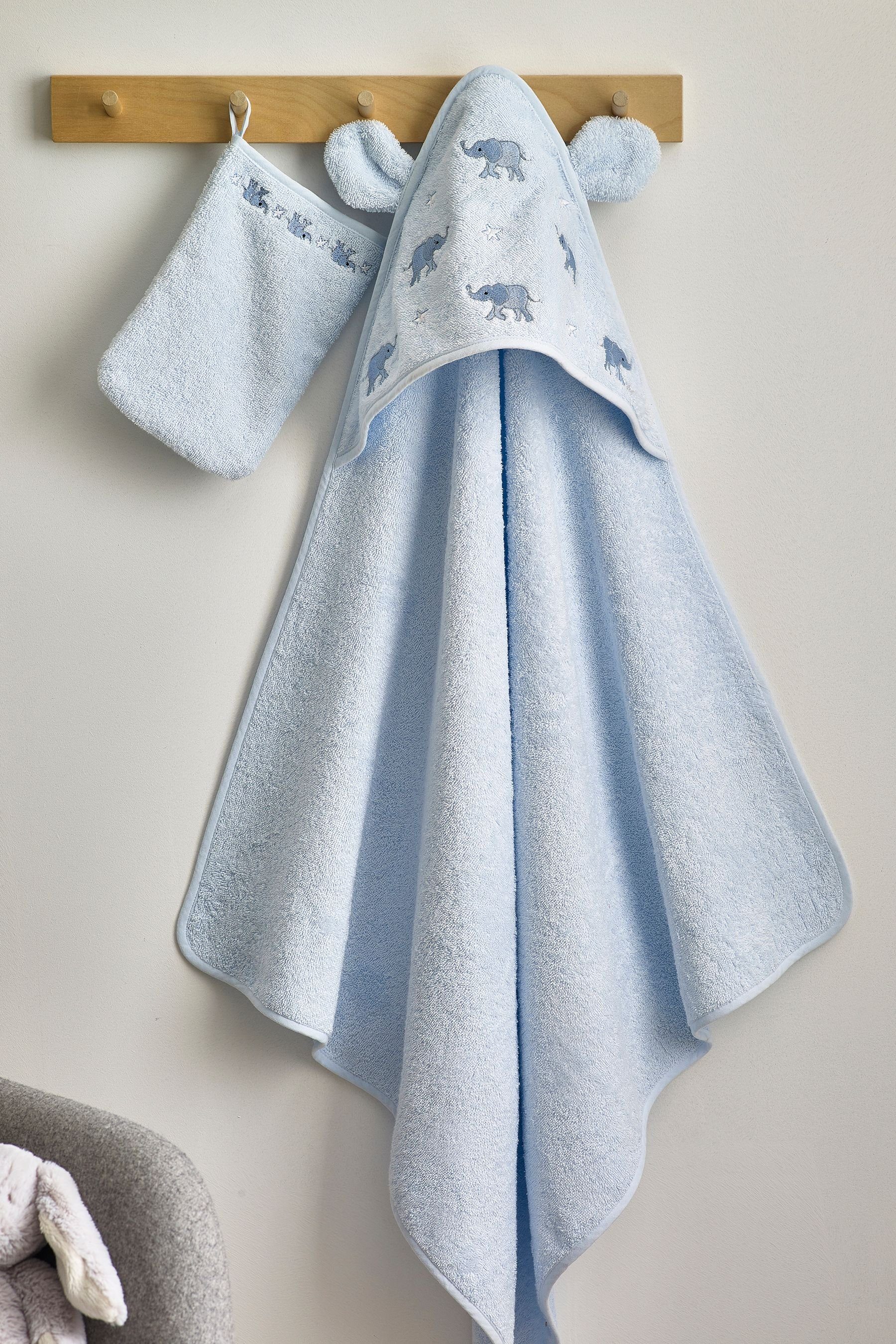 Next Handtücher Baumwolle Handtuch für Elephant Blue Neugeborene, aus mit (2-St) Kapuze