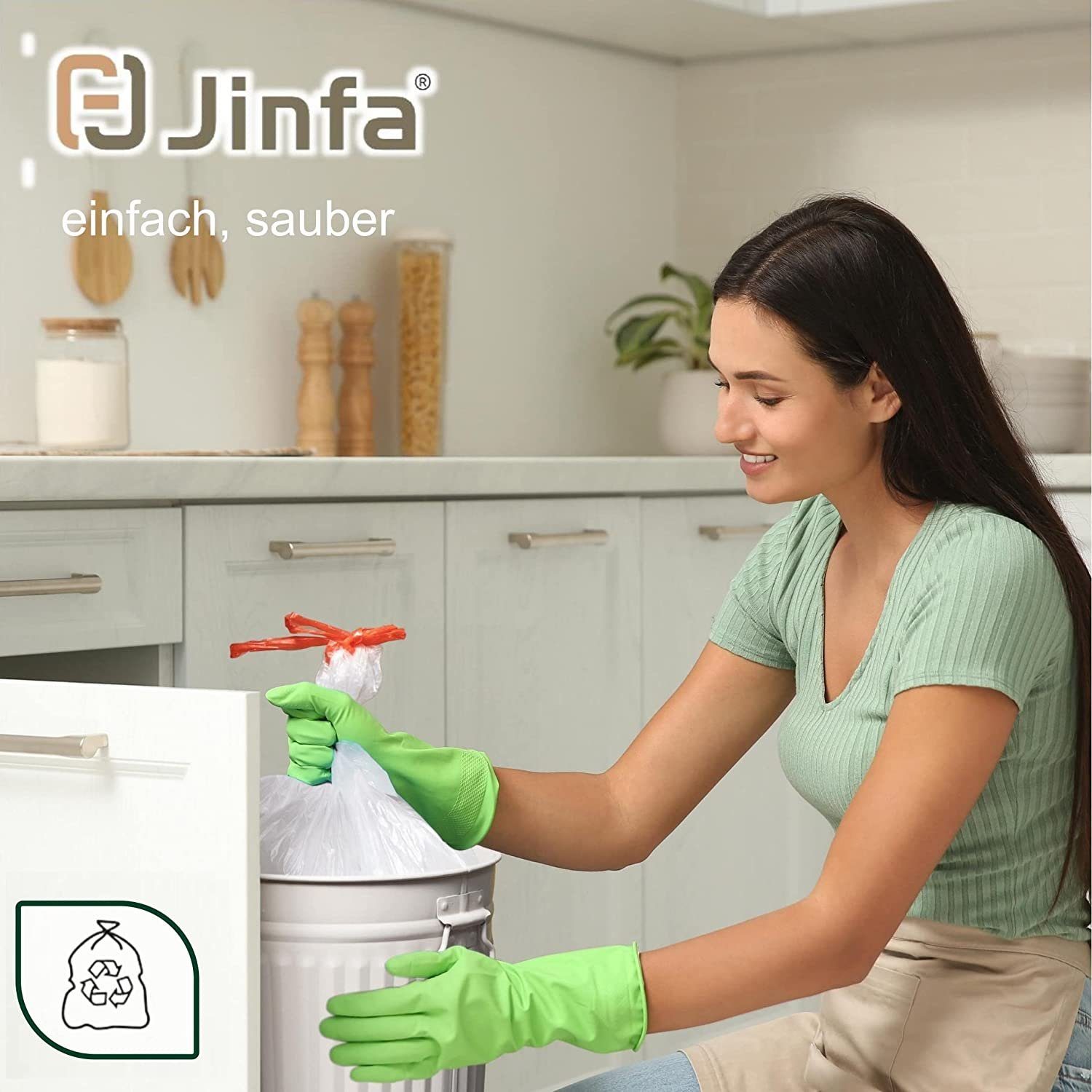 Jinfa Mülleimer Jinfa Mülleimer Vintage mit Deckel Abfalltonne + Müllbeutel