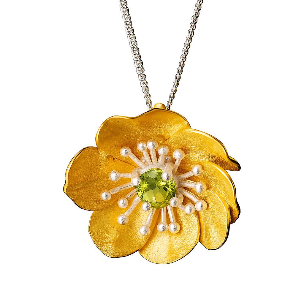 Runde Perlé Kette mit Anhänger Handgefertigte Anemone Blume Halskette 925 S günstig online kaufen