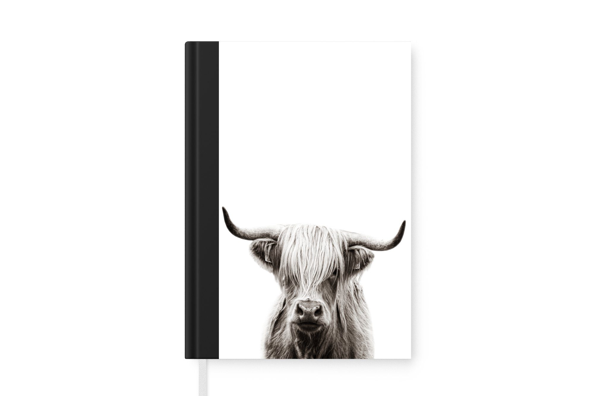 MuchoWow Notizbuch Schottischer Highlander - Weiß - Kuh, Journal, Merkzettel, Tagebuch, Notizheft, A5, 98 Seiten, Haushaltsbuch