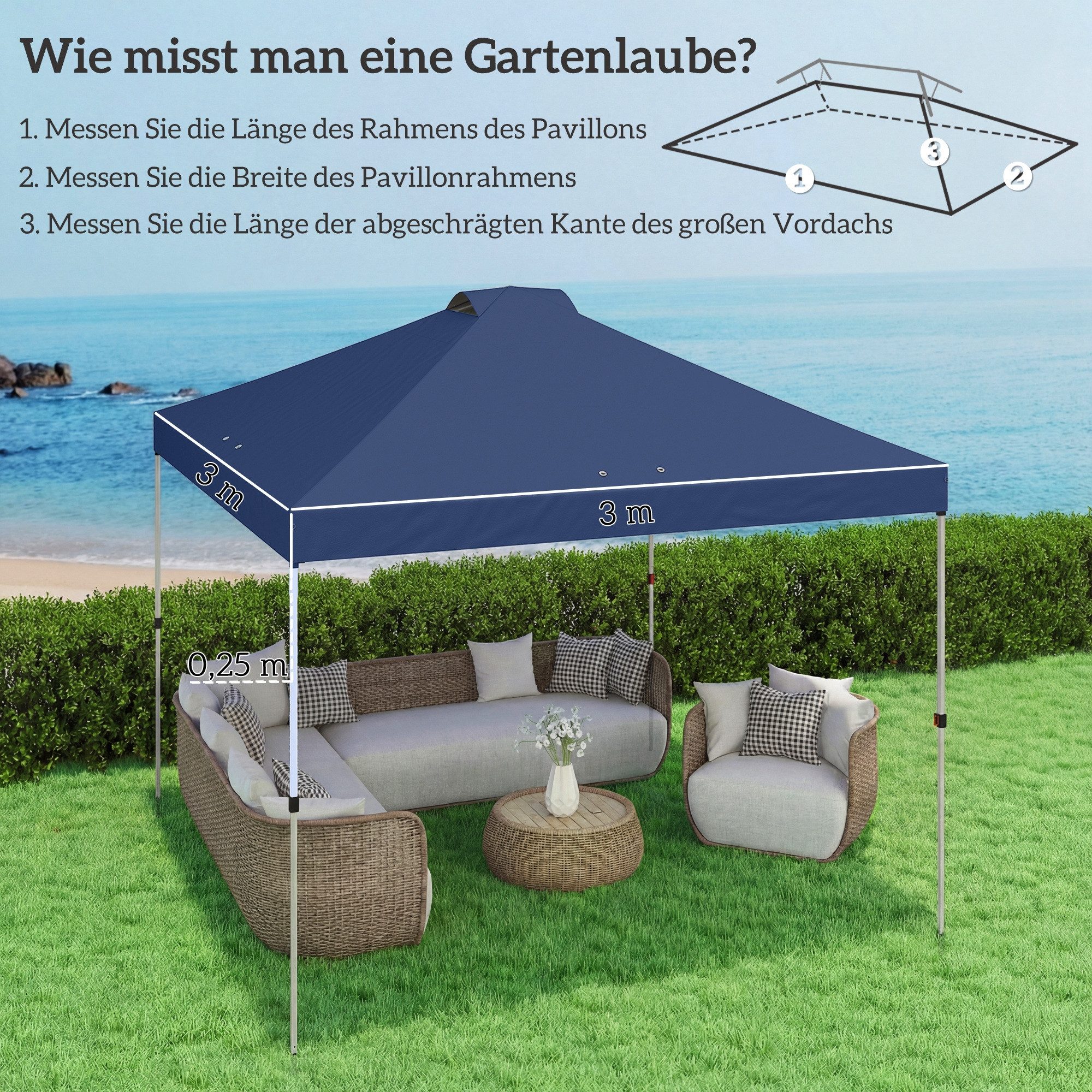 MC Star Pavillon-Ersatzdach Pavillon-Dach Ersatz UV50+ wasserfest, (mit 8 Abflusslöchern 3 x 3 m, Blau)