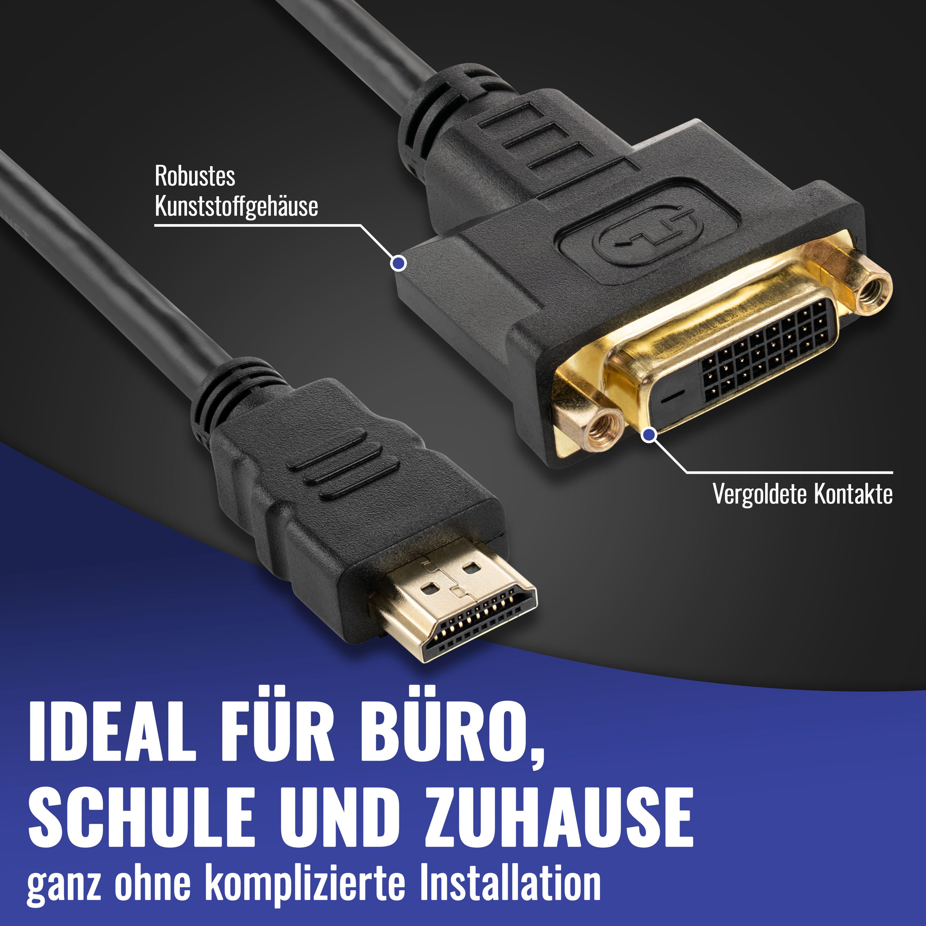 Poppstar HDMI Stecker auf DVI Buchse (Adapter 19 Pin auf 24+1 DVI-D) HDMI-Adapter, vergoldete Kontakte, 12 cm Kabel