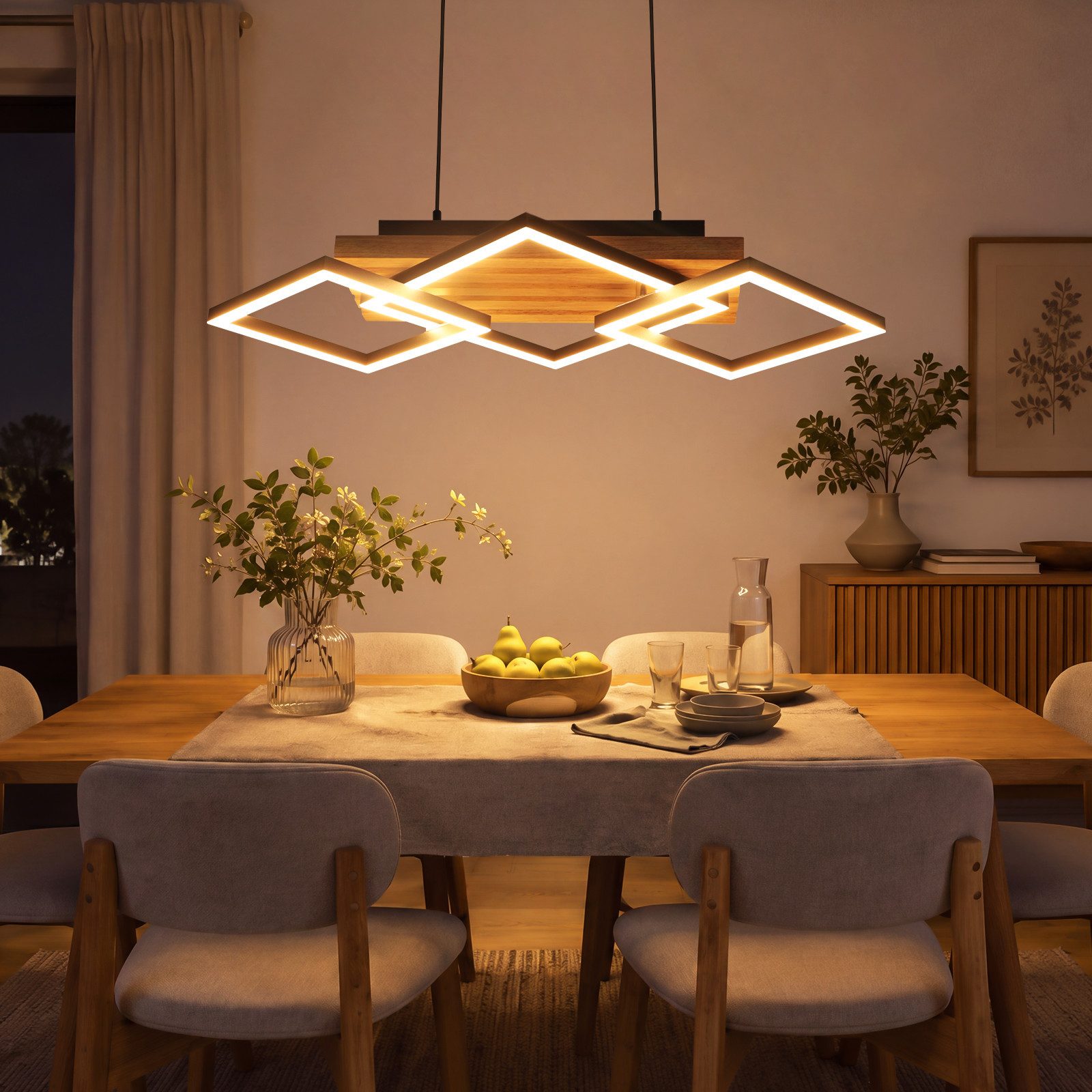 Nettlife LED Pendelleuchte Esstisch Holz moderne Hängelampe Esszimmerleuchte dimmbar, für Wohnzimmer Küche Nachttischleuchte rustikal-skandinavischer Stil – Bild 5 von 5