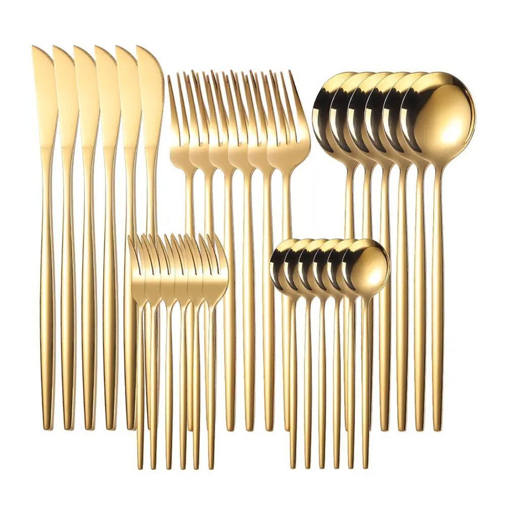 Besteck-Set 30-teiliges Edelstahl-Besteckset, goldbeschichtet