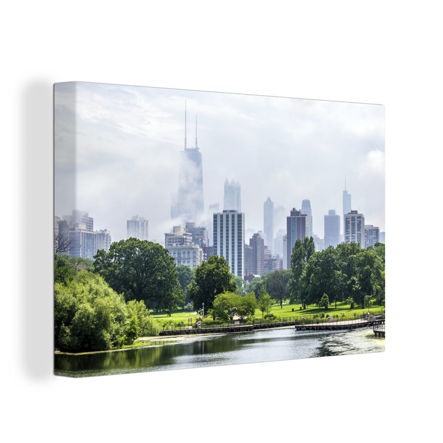 OneMillionCanvasses® Leinwandbild Aufhängefertig, St), Bäume, Leinwandbilder, 30x20 Chicago cm Wandbild - Park (1 - Wanddeko,