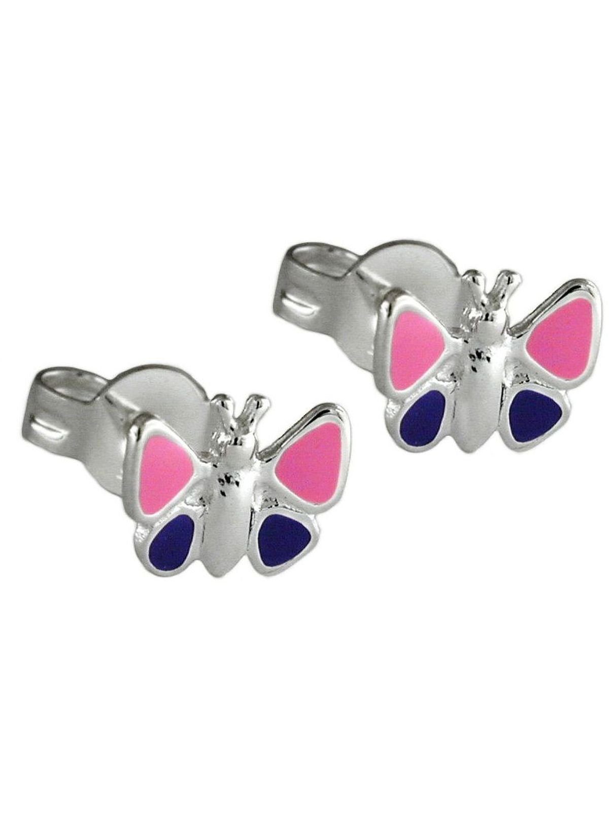Schmetterling Paar pink-lila-lackiert Silber Ohrstecker Ohrring 925 8mm Kinderohrring Gallay (1-tlg)