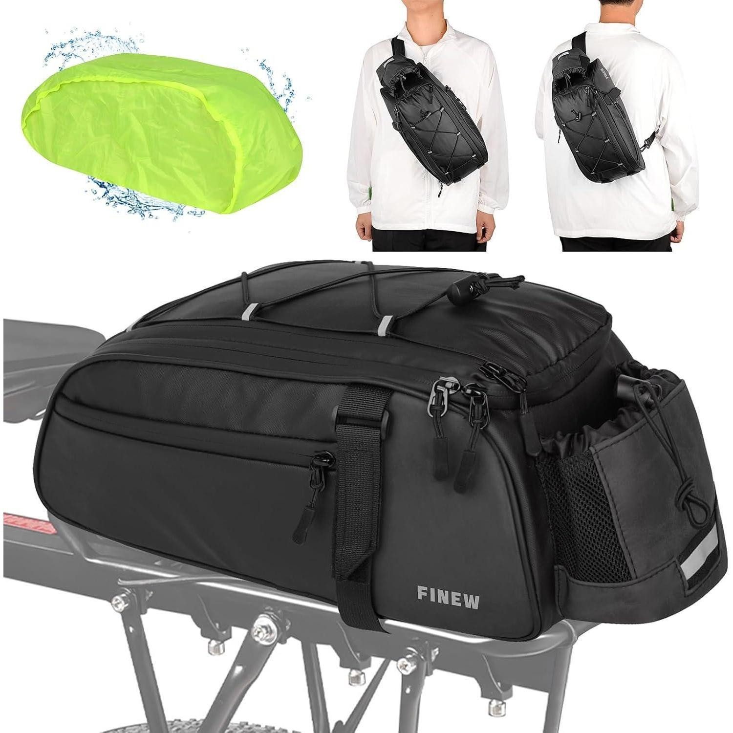 Gepäckträgertasche 2in1 Fahrradtasche Gepäckträger 12L PU Stoff Schwarz Reflektierend