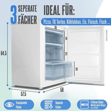 Heinrich´s Gefrierschrank HGS 4090 W, 84.5 cm hoch, 56 cm breit, Freezer, 3x Gefrierschublade, 85 Liter, Temperatur:-18°C~-38°C, weiß