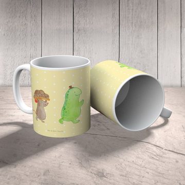 Mr. & Mrs. Panda Tasse Schildkröte Maus - Gelb Pastell - Geschenk, fröhlich, Büro Tasse, Fre, Keramik, Brillante Bedruckung