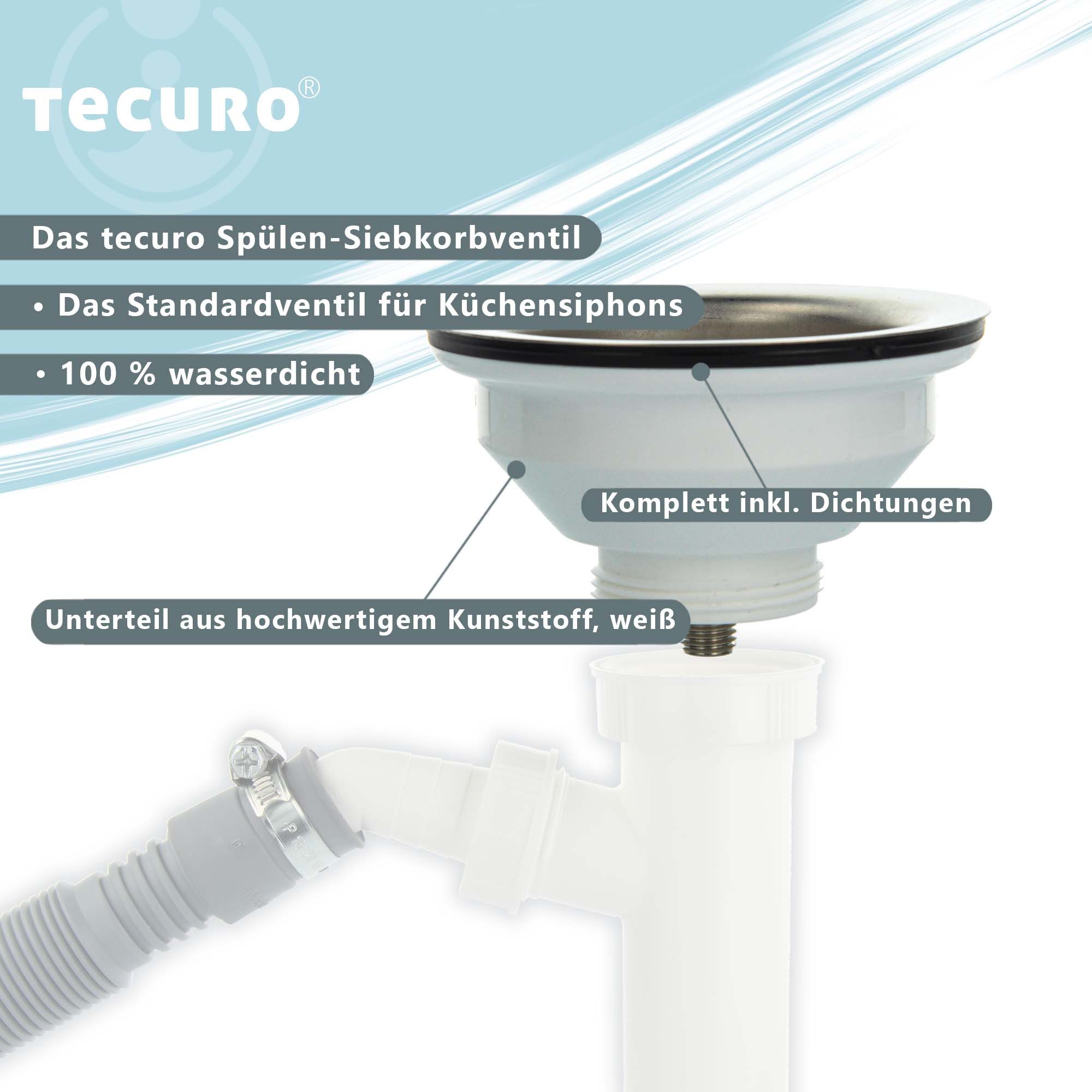 tecuro Siphon Spülen-Siebkorbventil Ø 114 mm (3 1/2 Zoll) x Abgang unten 1 1/2 Zoll – Bild 3 von 5