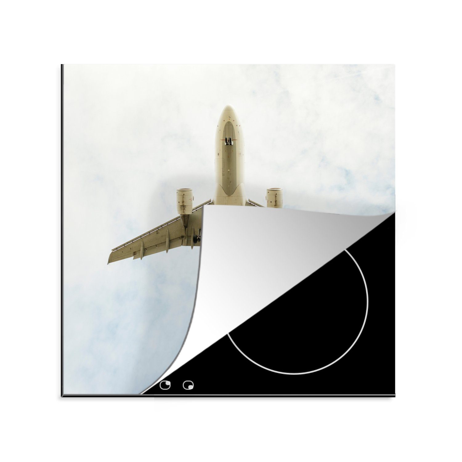 küche 78x78 unten, cm, MuchoWow Flugzeugs Ansicht Ceranfeldabdeckung, für eines (1 tlg), Vinyl, von Herdblende-/Abdeckplatte Arbeitsplatte
