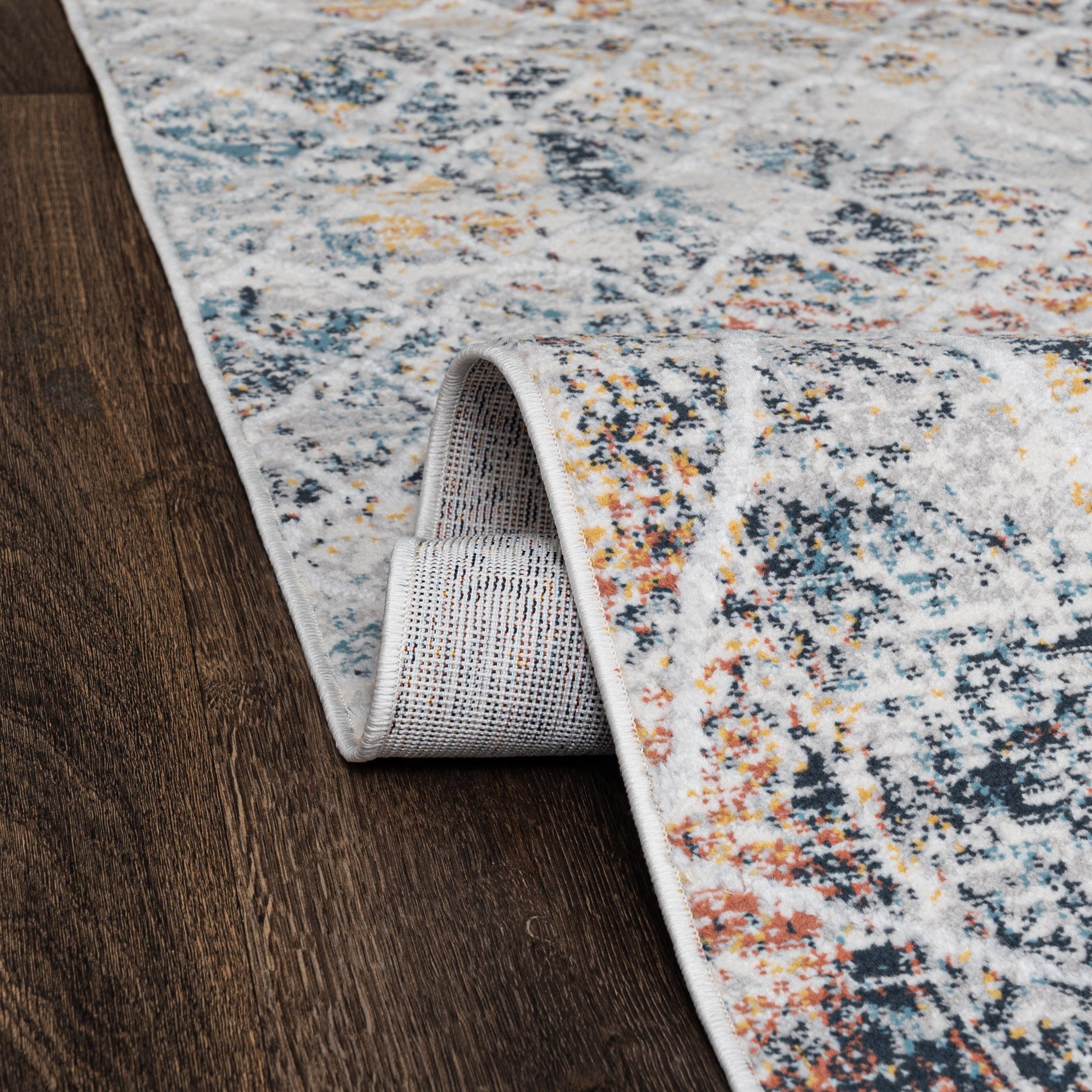 Designteppich Modern Vintage Teppich - Creme x Höhe mm, 60 cm, Bunt Fußbodenheizung, Kurzflor kurzflor, Mazovia, Wohnzimmer, 100 Abstrakt - Geeignet für Muster 9