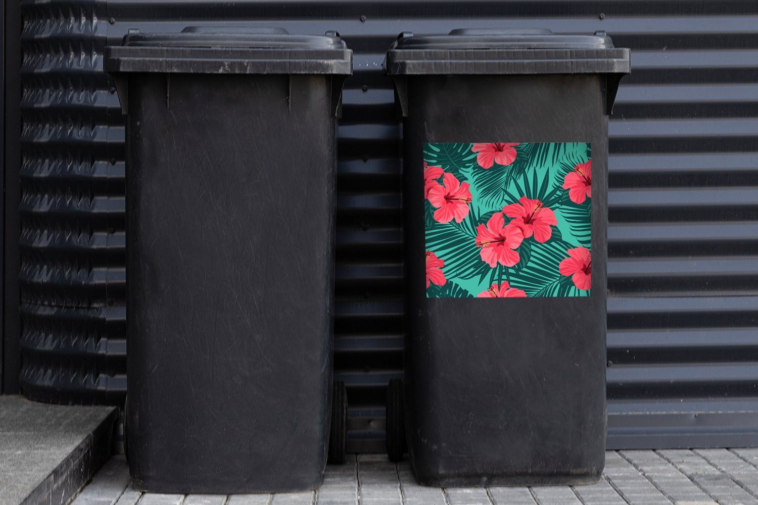 (1 Blumen - Sticker, Container, Mülltonne, St), Tropisch Mülleimer-aufkleber, - Abfalbehälter Wandsticker MuchoWow Palmenblatt