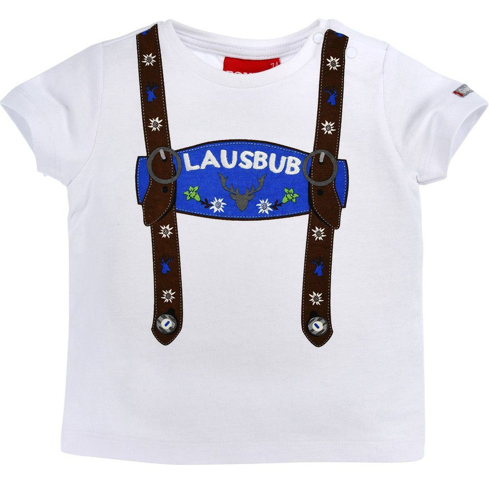 BONDI T-Shirt Baby Jungen Hosenträger Trachten Shirt "Lausbub", Weiß Blau