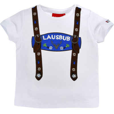 BONDI T-Shirt Baby Jungen Hosenträger Trachten Shirt "Lausbub" 91325, Kurzarm Weiß Blau