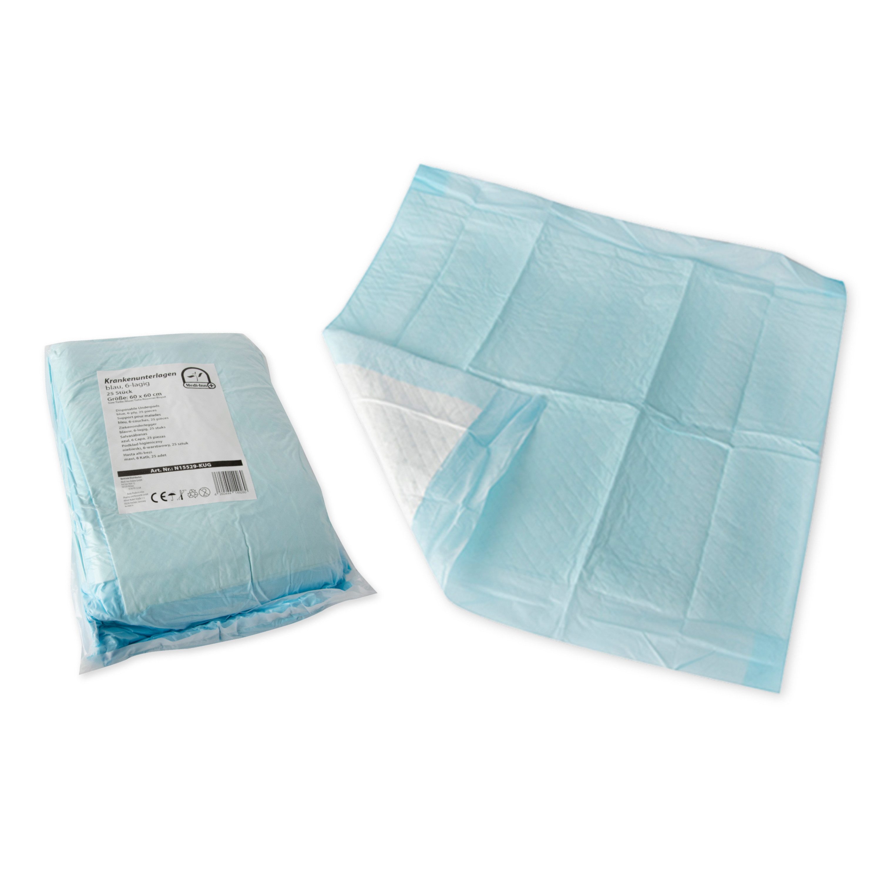 Inkontinenzauflage Krankenunterlagen, 60 x 60 cm, 6-lagig, 25er Pack Medi-Inn