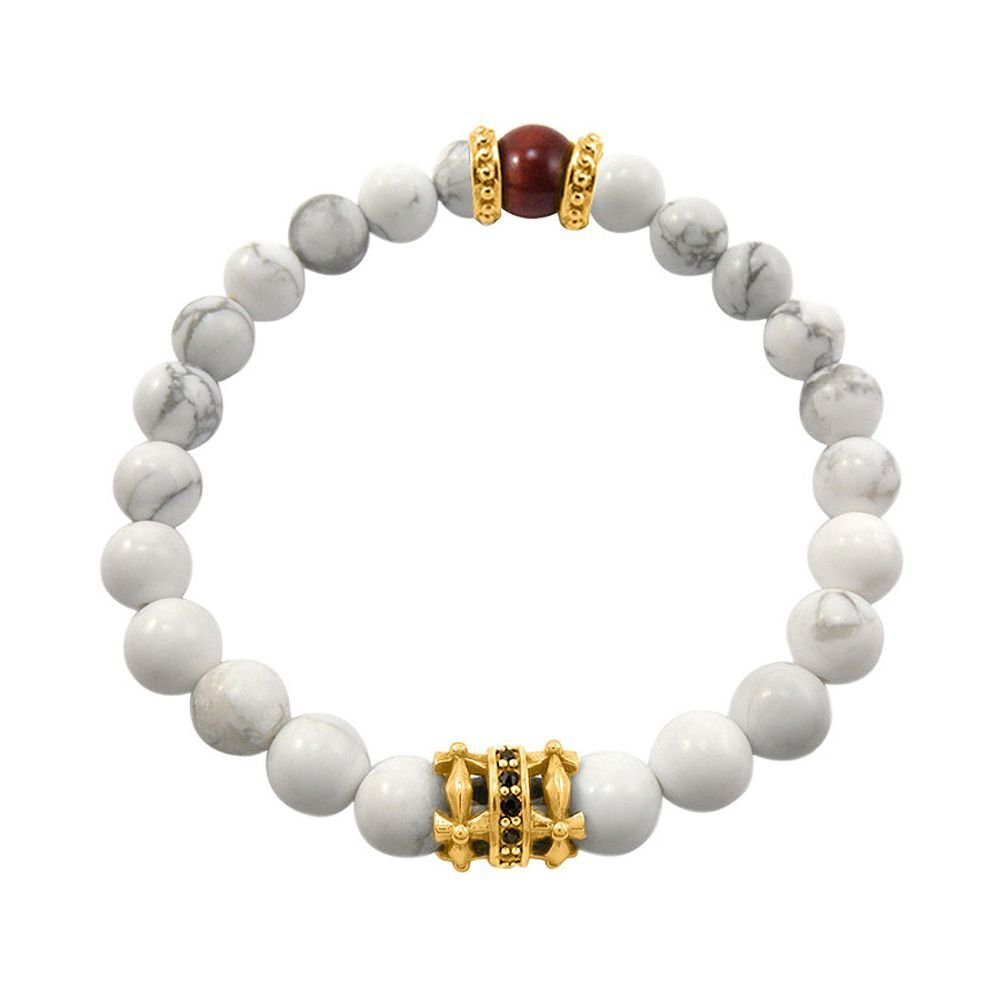 Kingka Armband "URBAN ROCKS" Stein Armband weißer synthetischer Türkis und rotem Tigerauge mit silbernem Center Piece