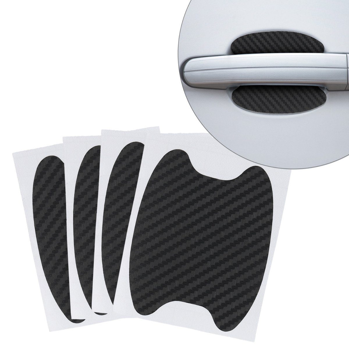 kwmobile Aufkleber 4x Universal Auto Türgriff Lackschutzfolie, (4tlg), selbstklebend - Carbon Schutzfolie Griffmulden - 6,8 x 8,5 cm