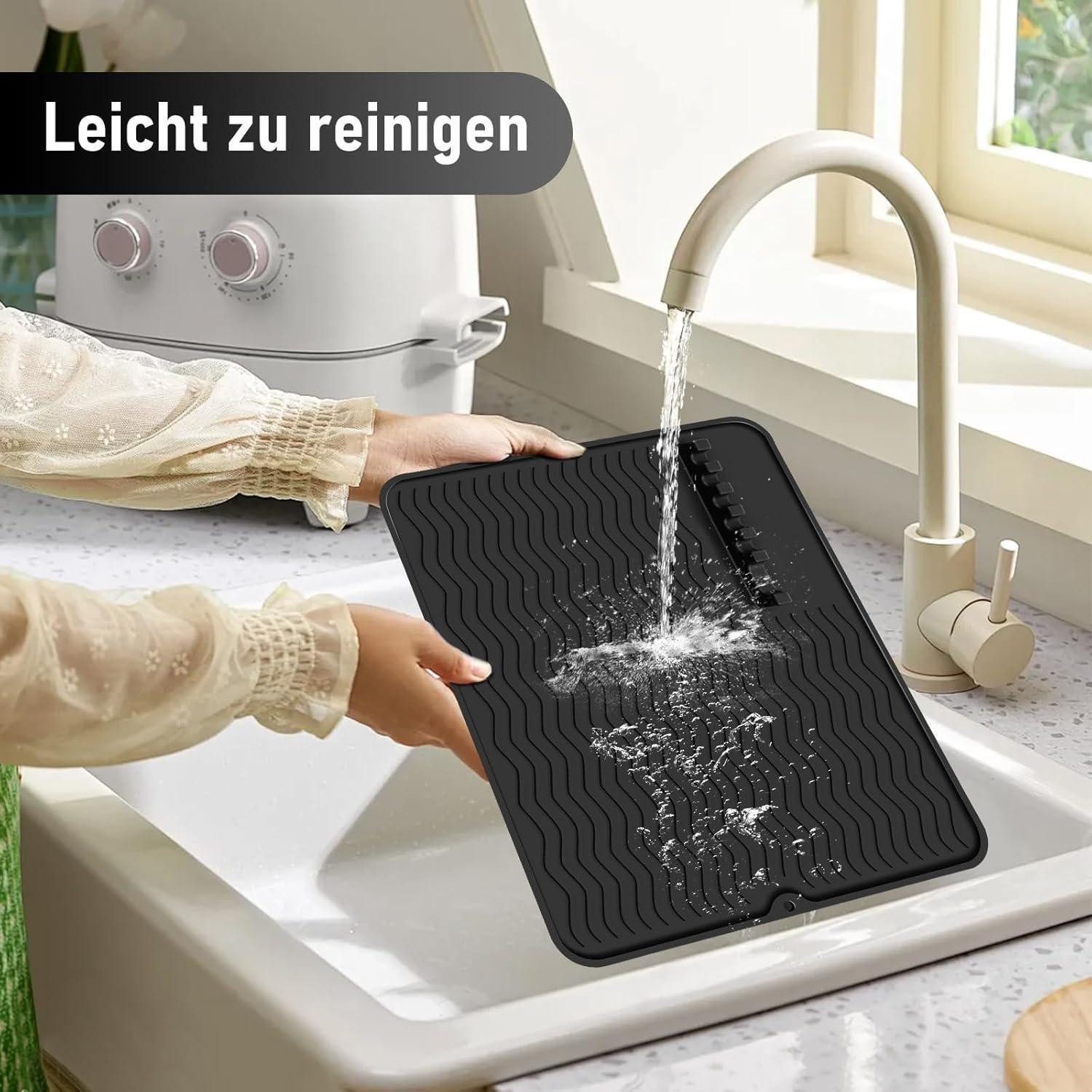 Thinkingwings Abtropfmatte Abtropfmatte aus Silikon 50x40 cm hitzebeständig rutschfest Schwarz
