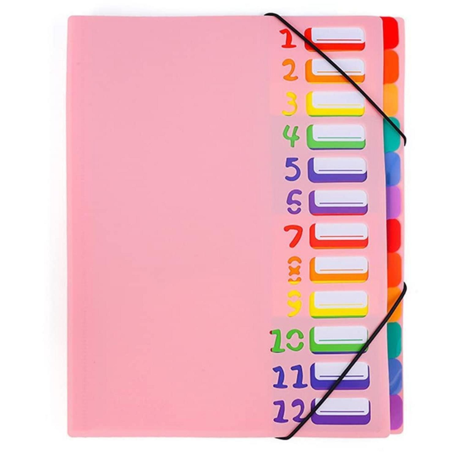 LuxusKollektion Fächermappe Erweiterbare Aktenmappe A4 12 Fächer Rosa