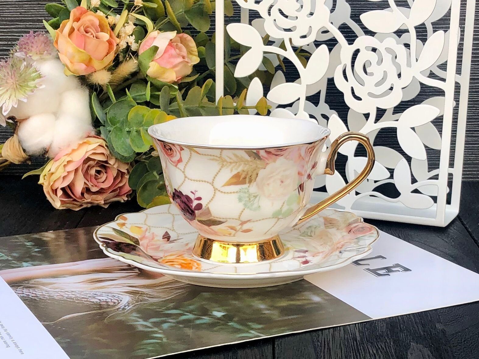 ZELLERFELD Kaffeeservice Premium Porzellan 12-teilig Kaffeeservice Tassen mit Untertassen (12-tlg)