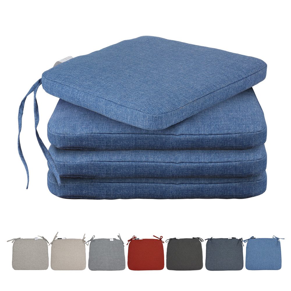 SLaaviinoo Stuhlkissen 4er Set Quadrat Sitzkissen 43x 38 x 3 cm, mit Bindebänder, robuste Kissen für Indoor und Outdoor