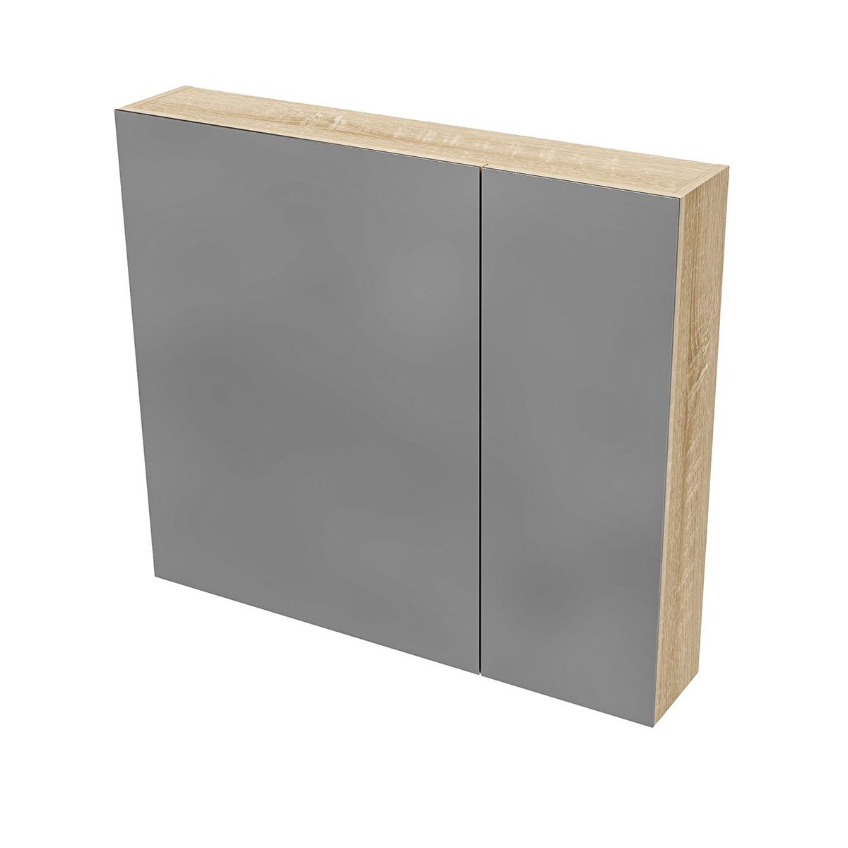 Belvit Badezimmerspiegelschrank DRAVA, hängend 60–120 cm, mit Spiegeltüren & Softclose (80x70x15 cm, Eiche, 2 Türen, 4 Böden) höhenverstellbare Böden, Badschrank in Mattschwarz, Eiche oder Weiß