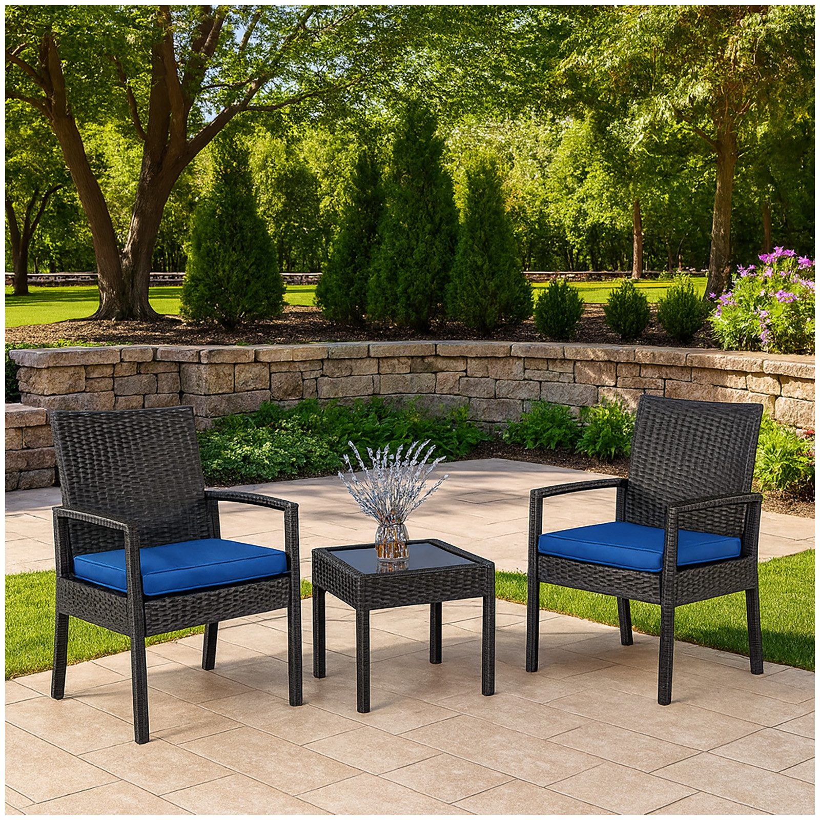 HTI-Living Garten-Essgruppe Terrassenmöbel Schwarz/Blau Santadi, (Set, 3-tl günstig online kaufen
