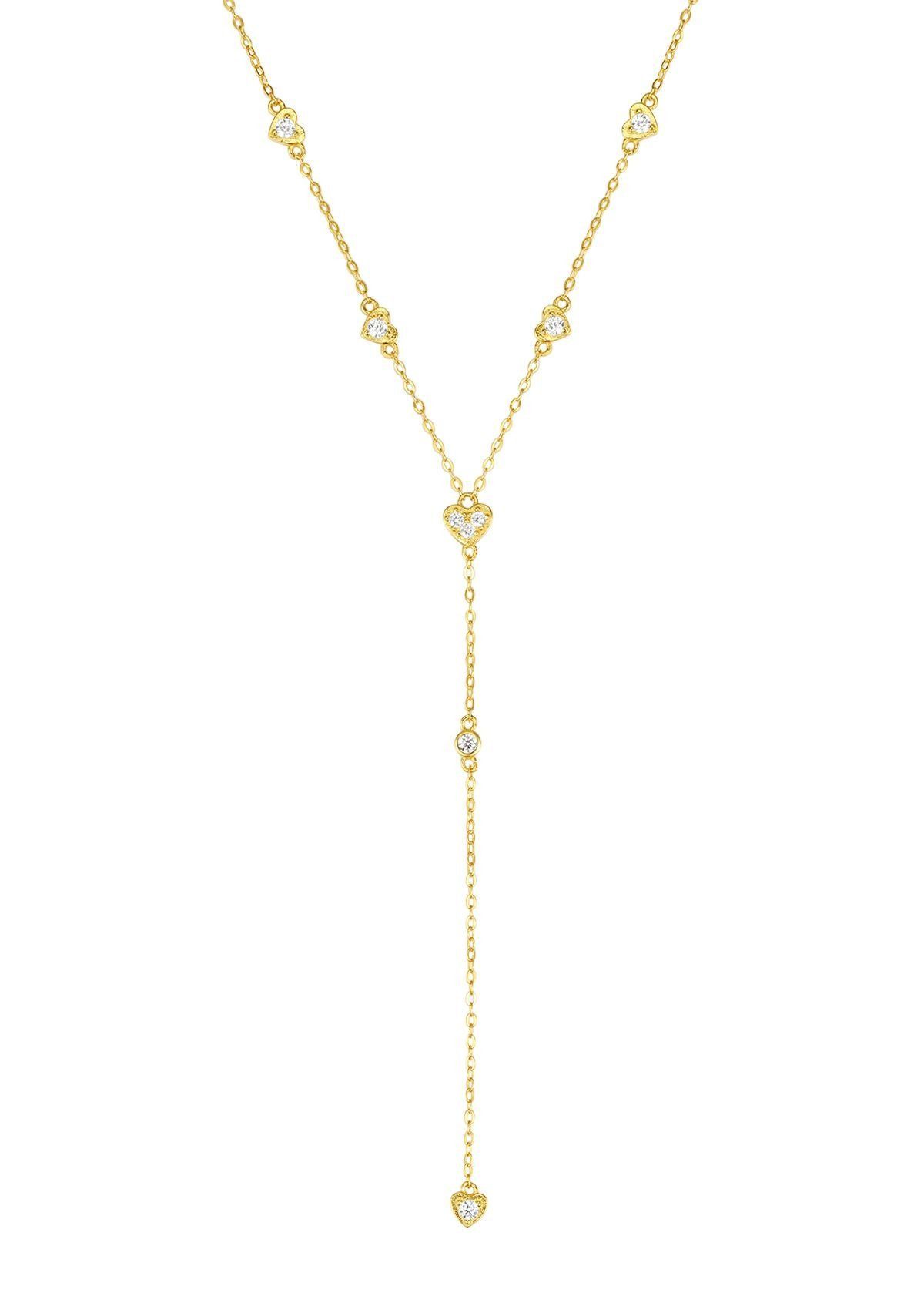 Hey Happiness Y-Kette Herzkette Silber 925 Zirkonia, 18K Gold, Lasso Kette, Y-Halskette, Silberkette Damen, Brautschmuck