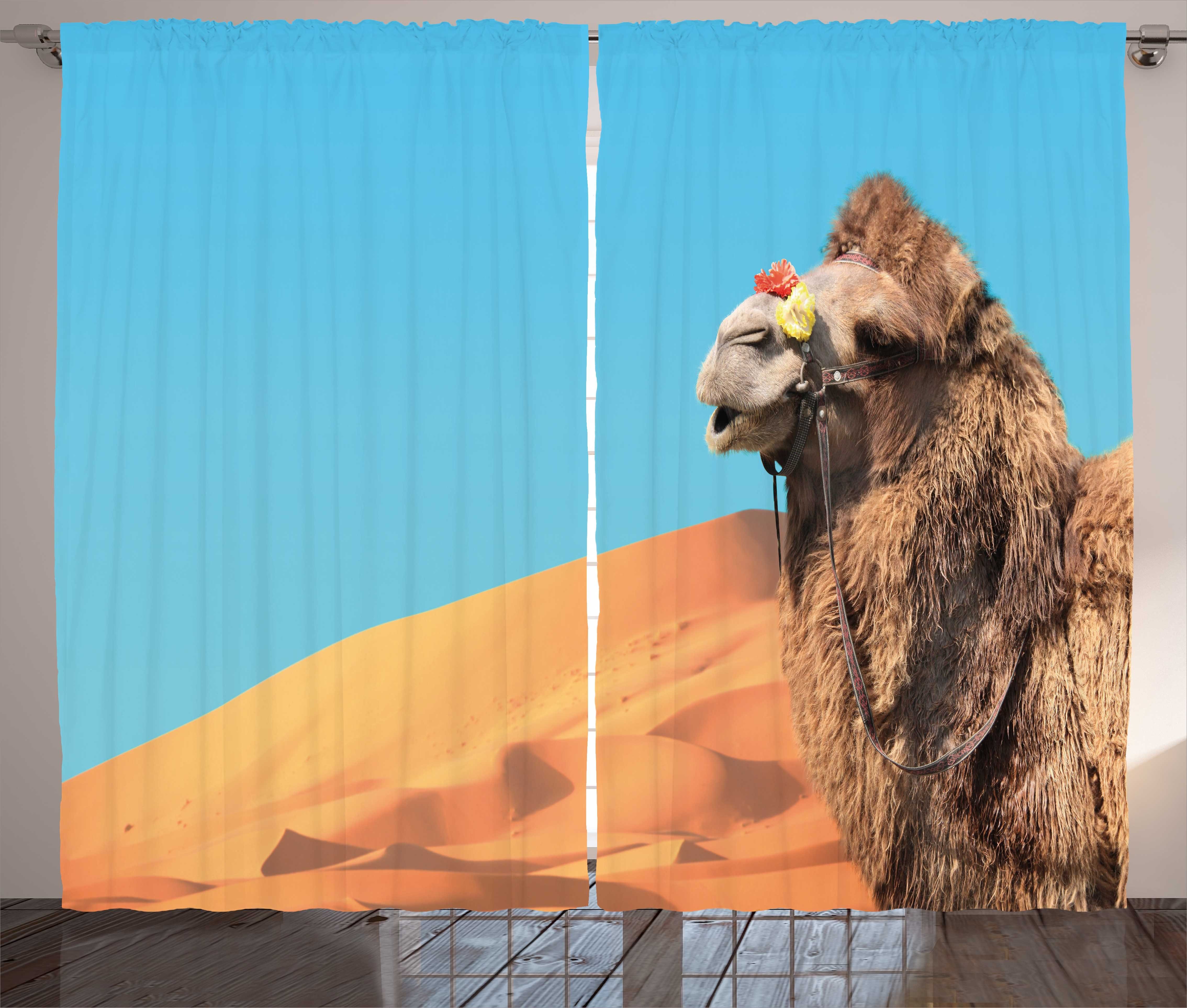 Gardine Schlafzimmer Kräuselband Vorhang mit Schlaufen und Haken, Abakuhaus, Wüste Kamel Sanddünen und Himmel