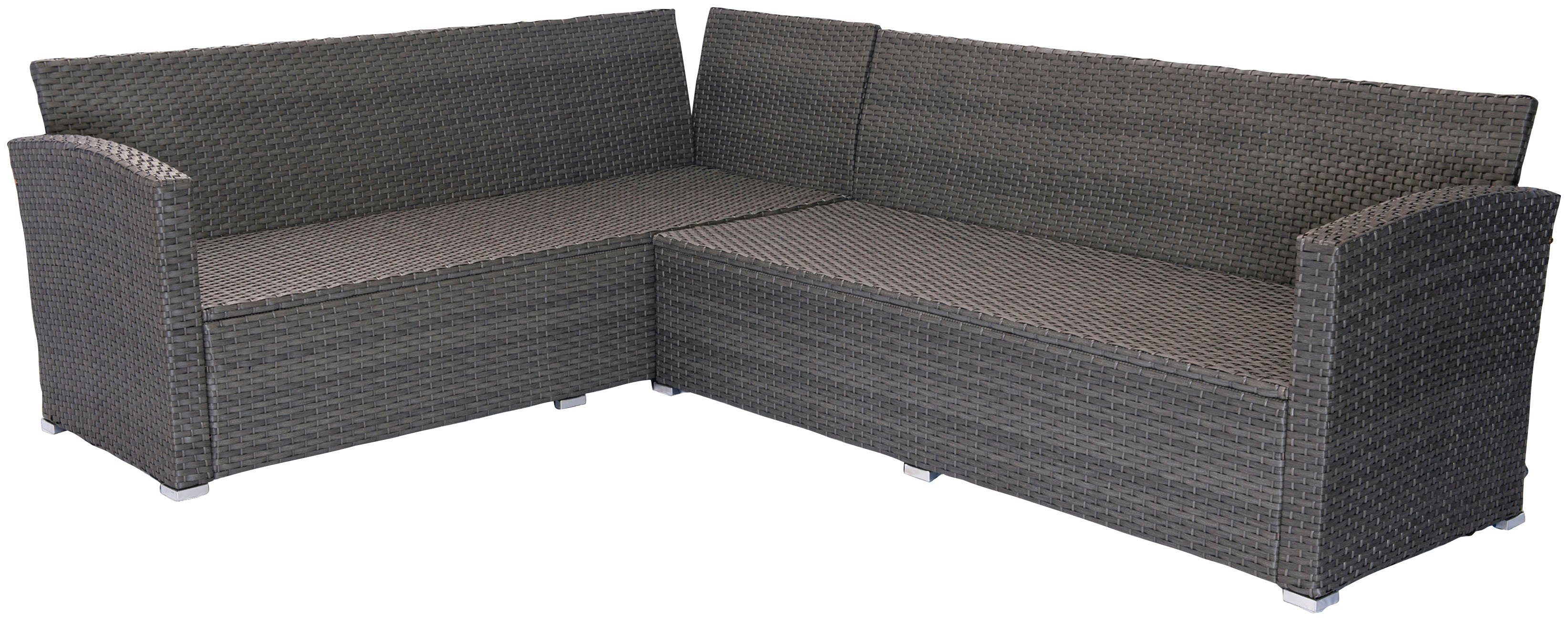 KONIFERA Gartenlounge-Set London, (Set, 17-tlg., 2x3er Sofa, 2x Hocker, 1x Tisch 140x80x66cm, inkl. Auflagen), inkl. Schutzhülle, Aluminium, Polyrattan