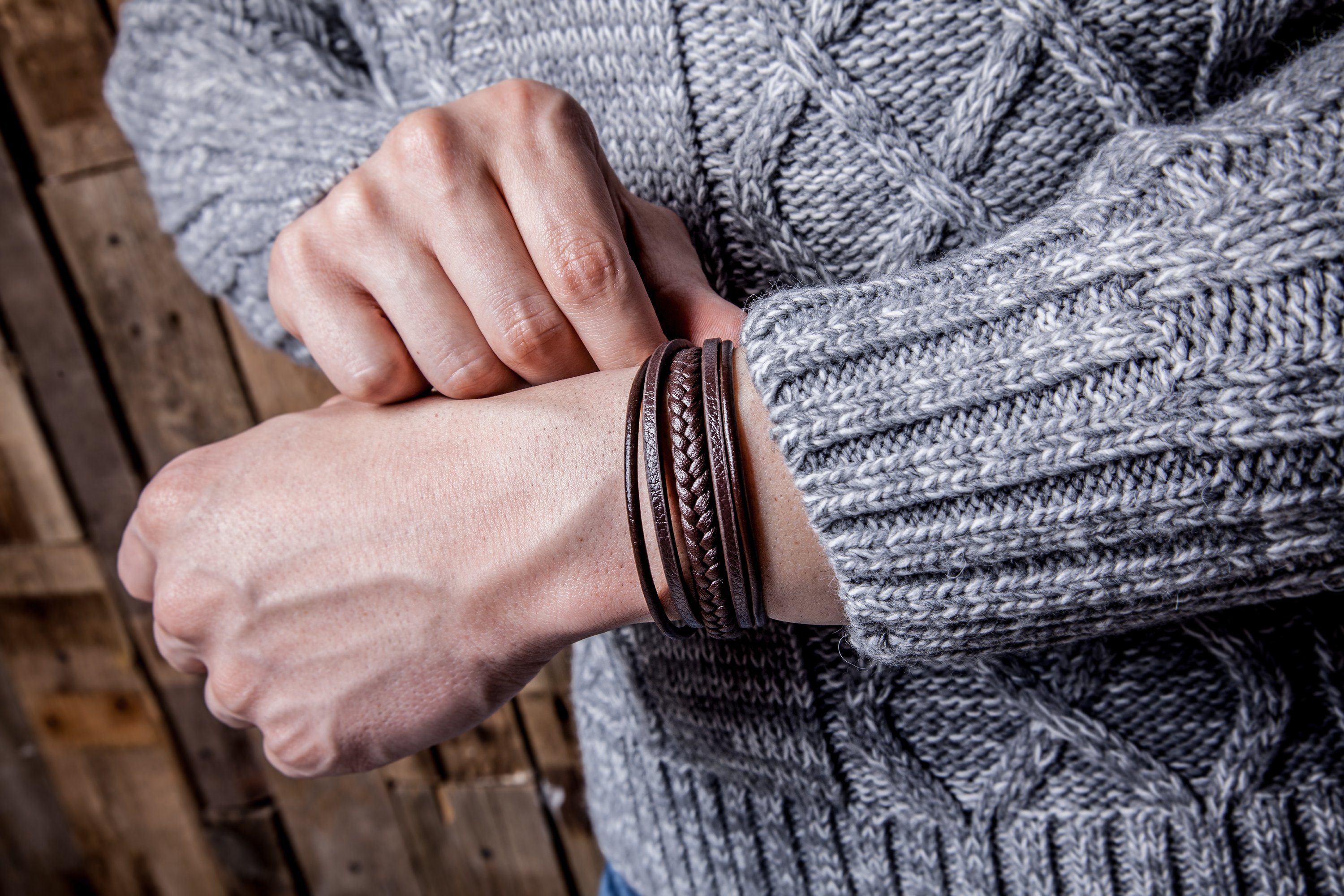 SERASAR Lederarmband Leder Herrenarmband "Braid" (Klassisch, elegant, casual, 1-tlg), aus Echtleder, Länge durch Extraglied verstellbar – Bild 5 von 5