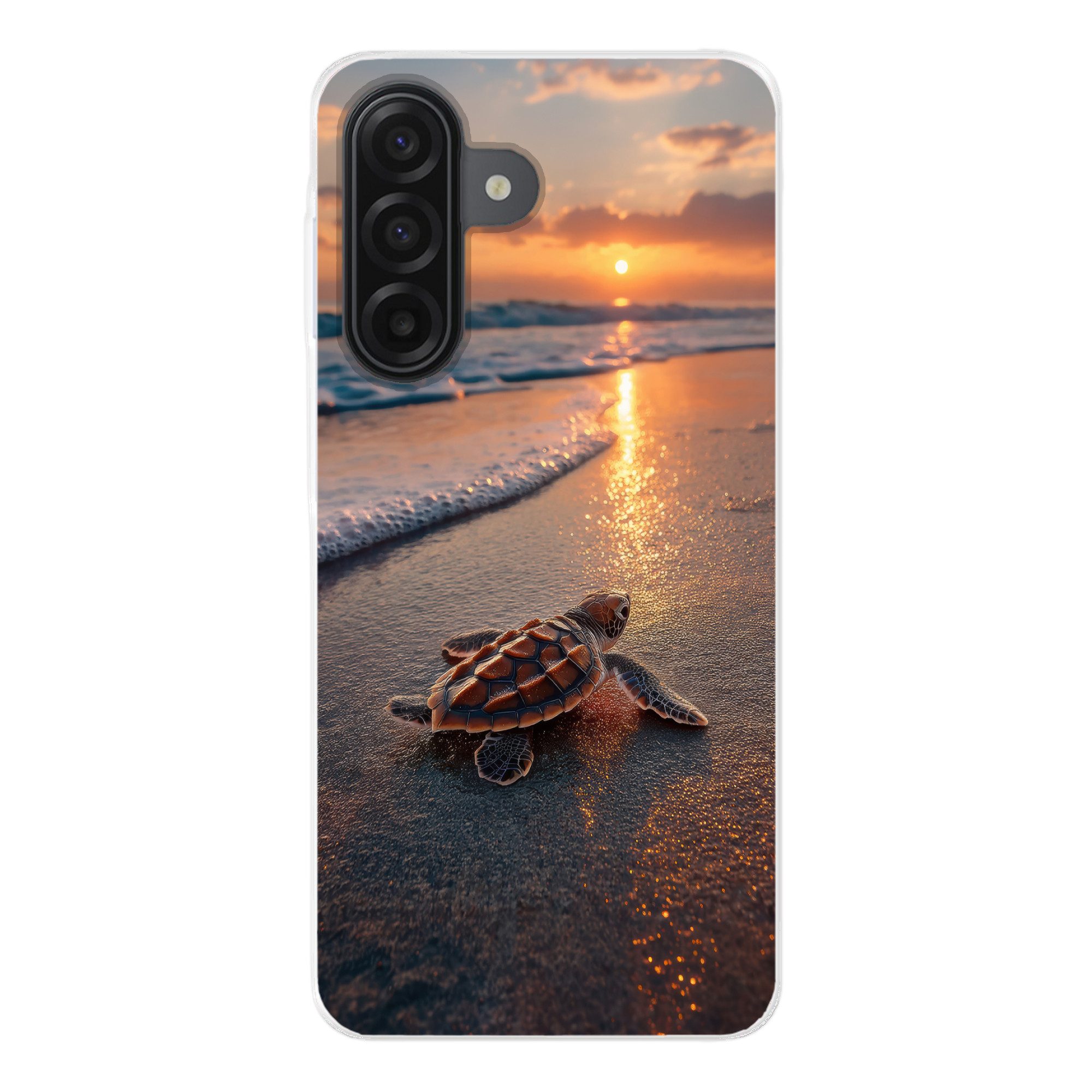 MuchoWow Handyhülle für Samsung Galaxy A17 Schildkröte - Strand - Sonnenuntergang, Smartphone-Bumper, Print, Handy Schutzhülle Dünn