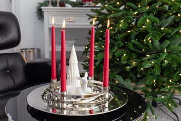 EDZARD Adventskranz La Avia, (40 cm) Kerzenhalter für Stabkerzen, Adventsleuchter als Weihnachtsdeko für 4 Kerzen, Kerzenkranz als Tischdeko mit Silber-Optik