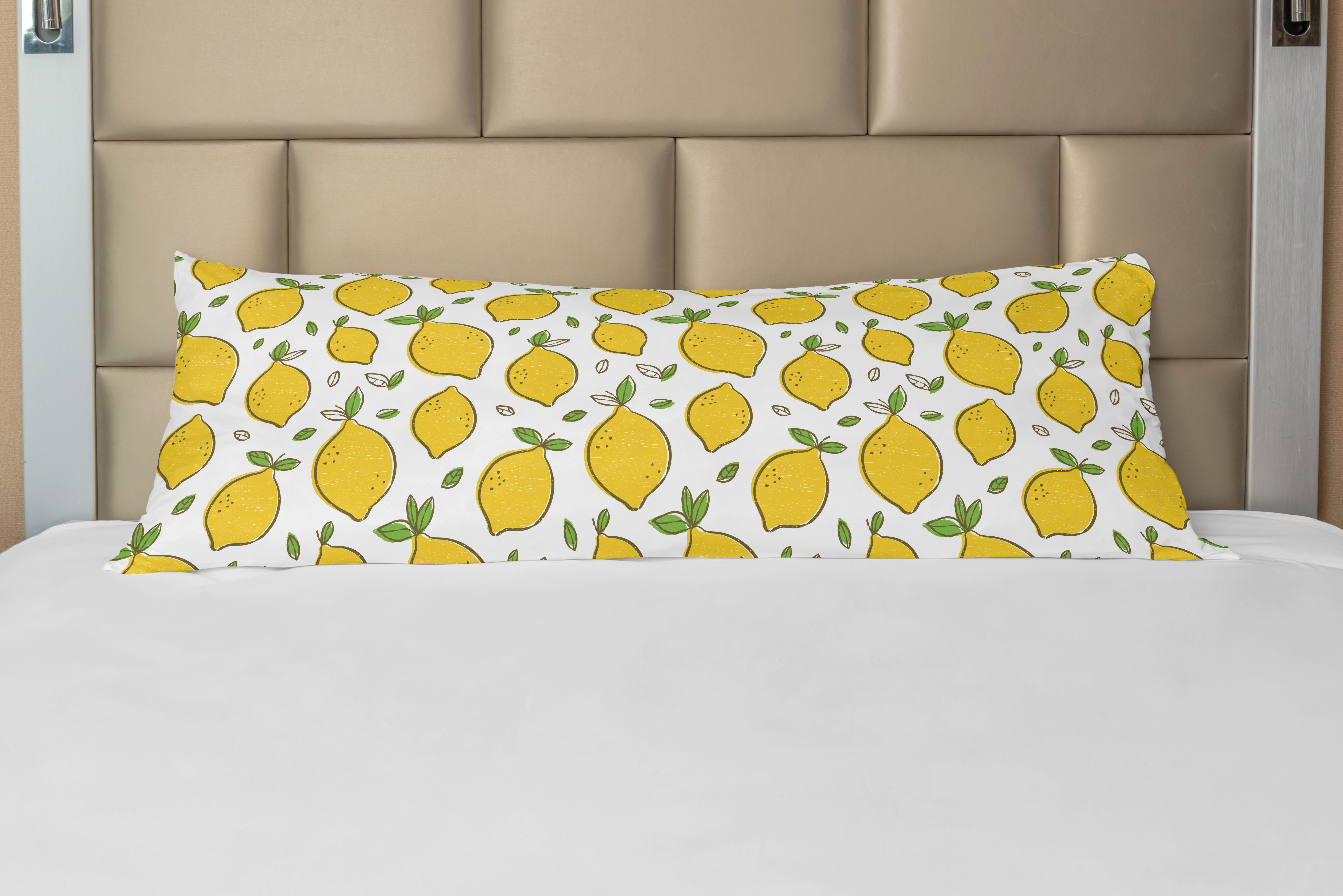 Deko-Akzent Kissenbezug, Blätter Zitronen Seitenschläferkissenbezug Zitrusfrüchte Langer Abakuhaus, Kunst