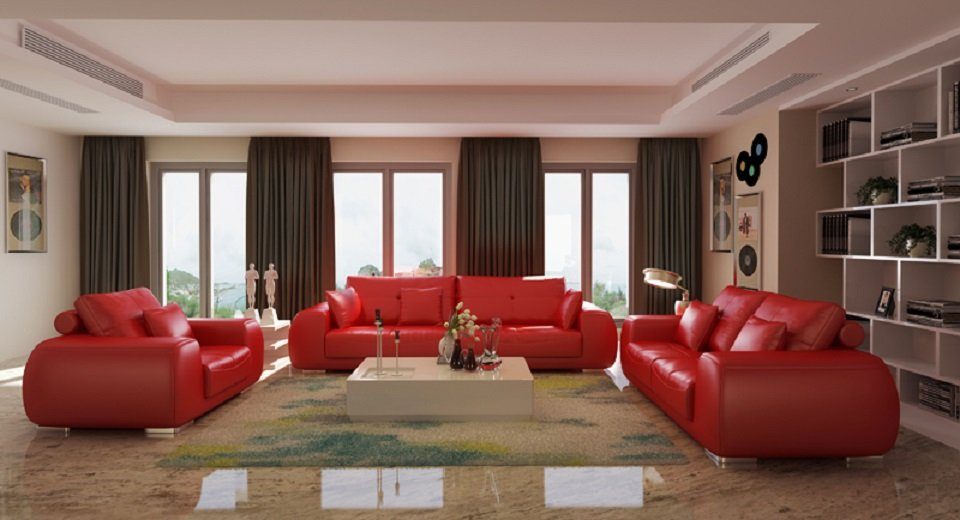 JVmoebel Sofa Ledersofa Couch Sitzer, Sofa Made neu Rot Europe Garnitur 3+2 Modern Wohnlandschaft in