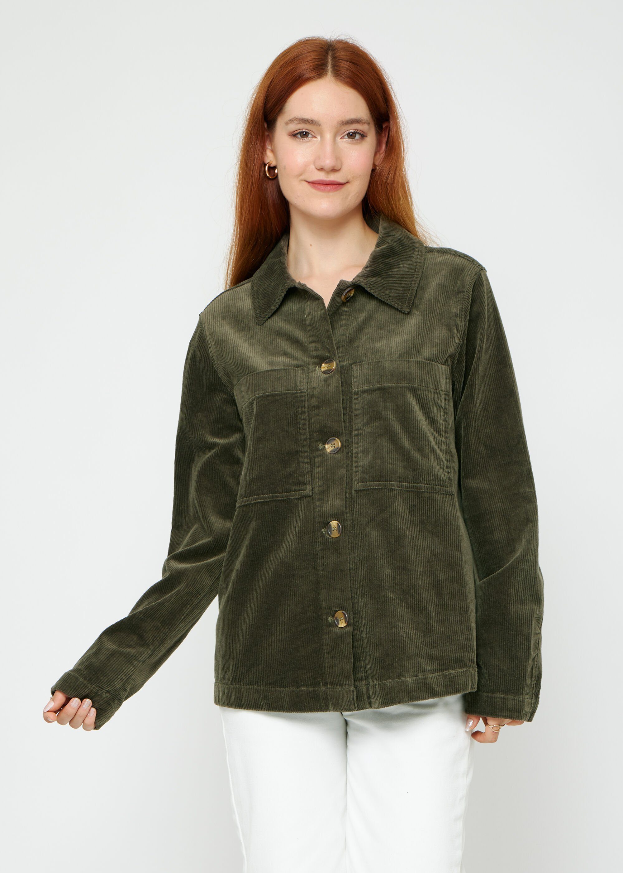 VICCI Germany Cordjacke Mit durchgehender Khaki Knopfleiste