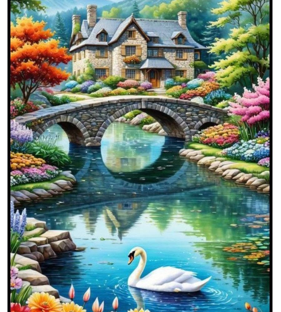 Rötting Design Розфарбуй за номерами Diamond Painting Set 5D DIY Motiv Herrenhaus am Fluss (Komplett-Set), Diamond Painting На повний екран, Vollständiges Zubehörpaket