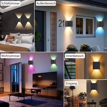 LETGOSPT Wandleuchte Smart WiFi LED Wandlampe Innen/Außen, 7W-RGB Farbwechsel, LED fest integriert, Warmweiß, RGB, steuerbar App/Sprachsteuerung, einstellbarer Abstrahlwinkel-Wandleuchte
