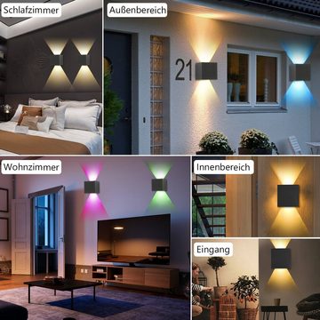 LETGOSPT Wandleuchte 2 Stück 7W Modern RGB LED Wandlampe,Dimmbar mit APP und WIFI-steuerung, LED fest integriert, Warmweiß+RGB, IP65 Wasserdichte LED Außenwandlampe für Alexa und Google-Assistant