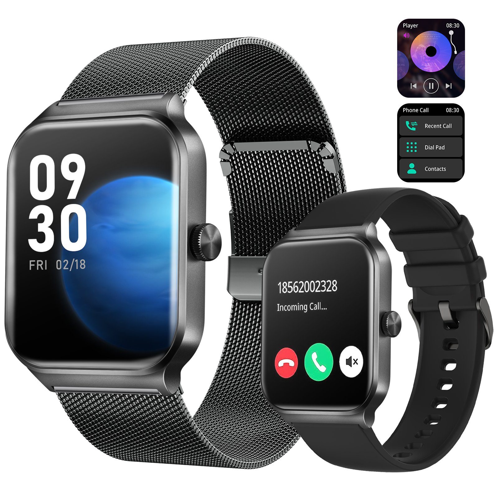 Yuede Smartwatch Damen Herren, Smartwatch Sportuhr mit Bluetooth Anrufe und SMS-Benachrichtigung ( 1.96