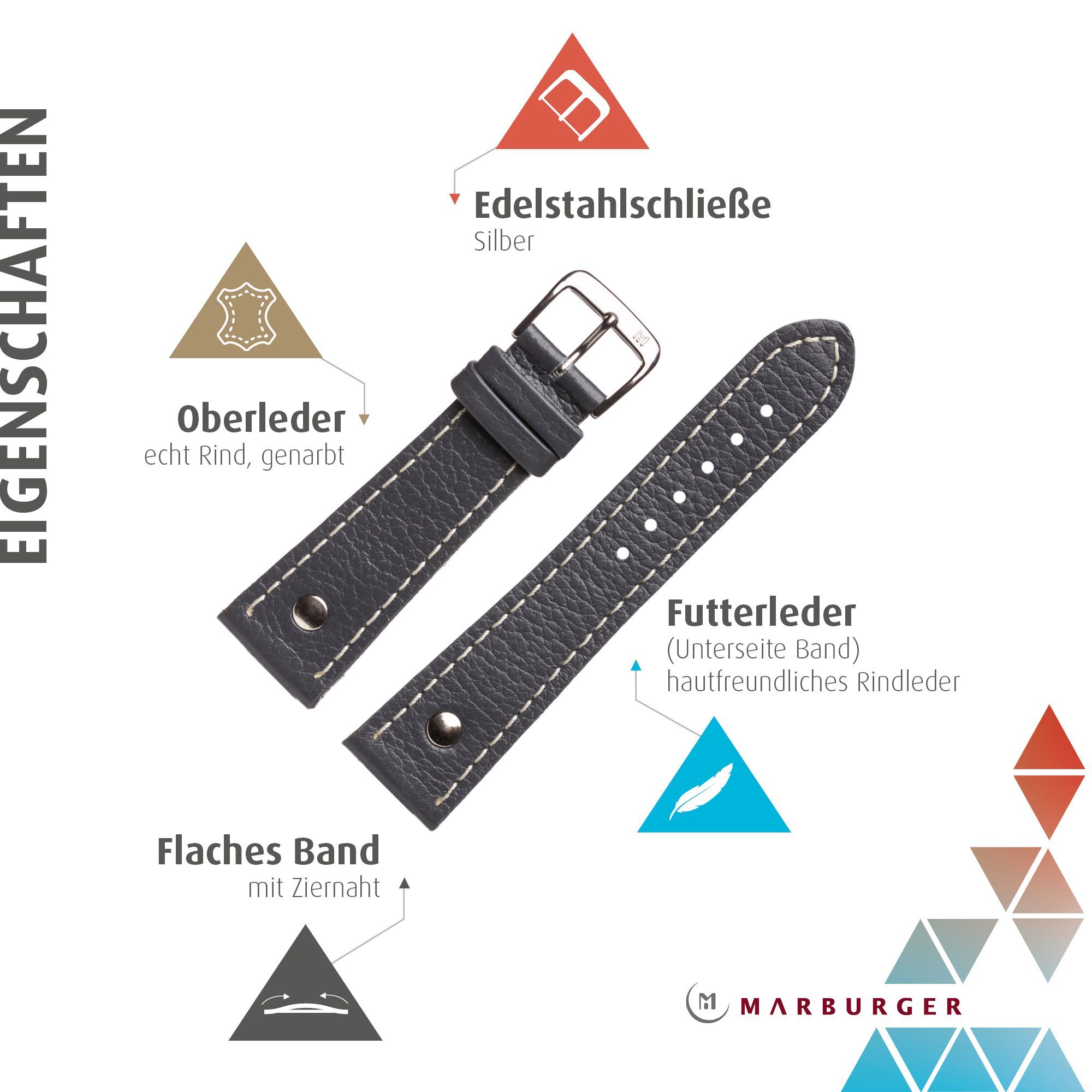 MARBURGER Uhrenarmband 22mm Leder Rind Narbung günstig online kaufen
