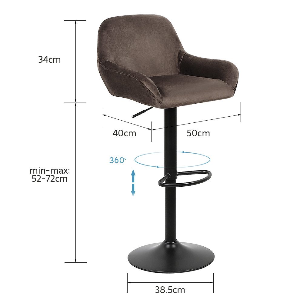 JEOBEST Barhocker Barstühle Samt Barstuhl Designer Hocker mit Rückenlehne (2er Set), mit Fußstütze, Barstuhl höhenverstellbar drehbar – Bild 4 von 5