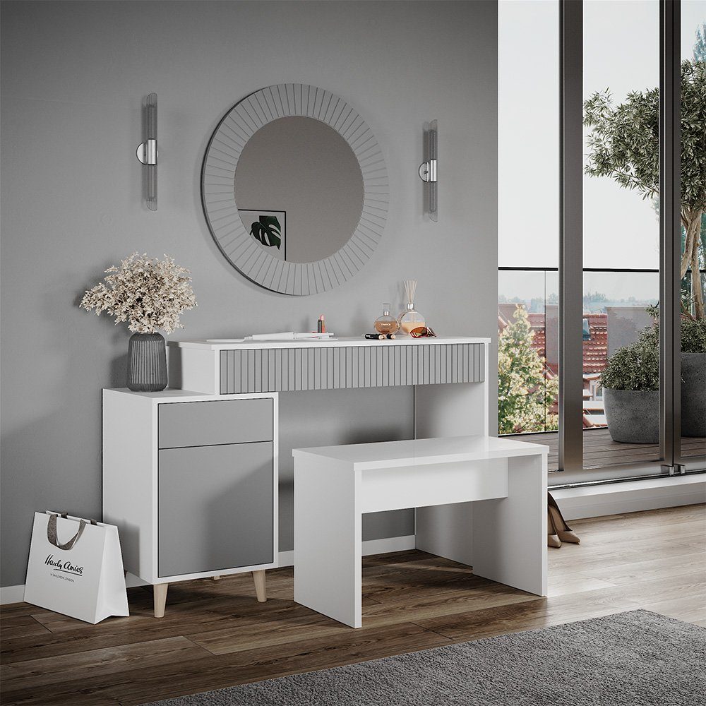 Vicco Schminktisch Arles, Weiß/Grau, 120 cm günstig online kaufen