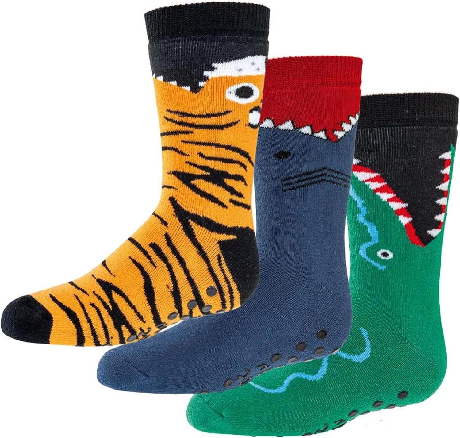 TippTexx 24 ABS-Socken 6 Paar Kinder Stoppersocken, Strümpfe mit Noppensohle, viele Muster Gefährliche Tiere